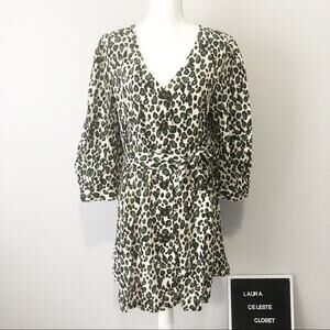 Alexia Admor green leopard print button down dress 14 long sleeve NWT new